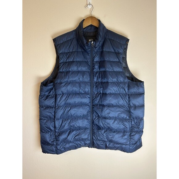 REI Co-op Blue 650 Fill Down Puffer Vest Men's 2XL Full Zip Ripstop Nylon Shell - Picture 1 of 7